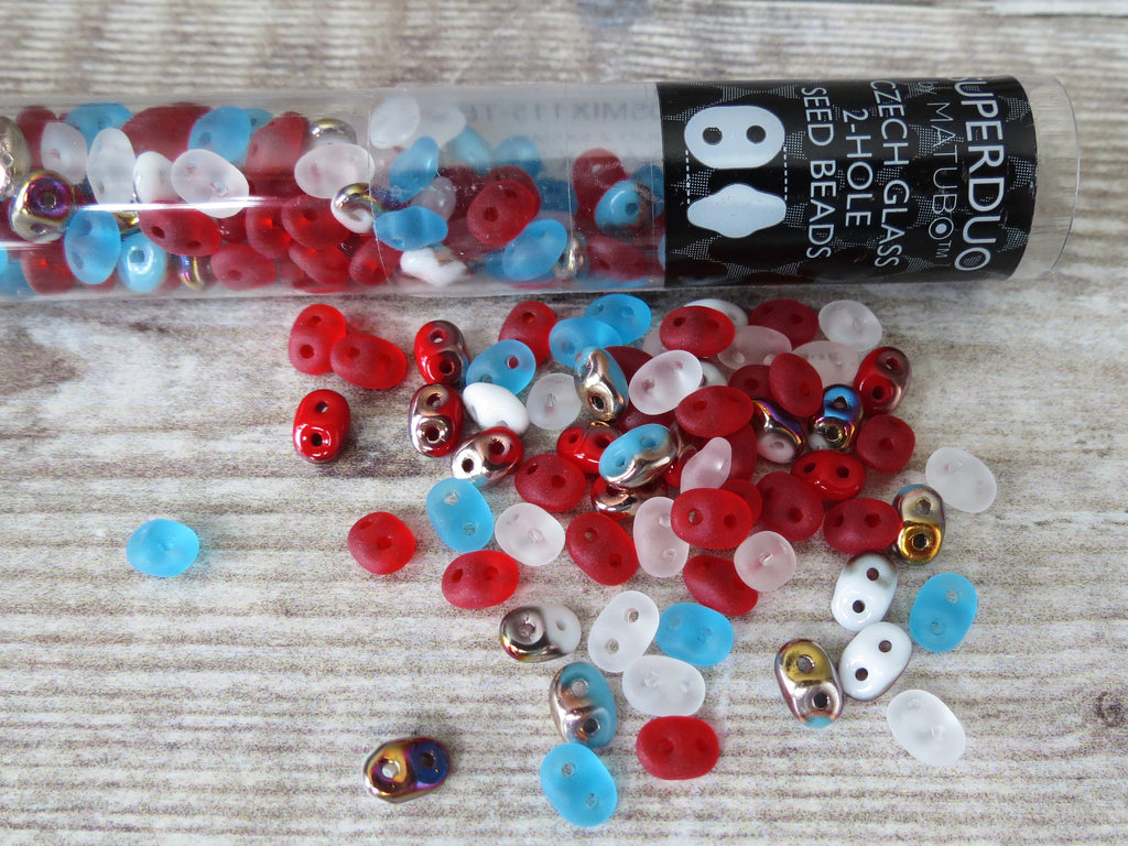 Czech glass bead mix in blue, red and white