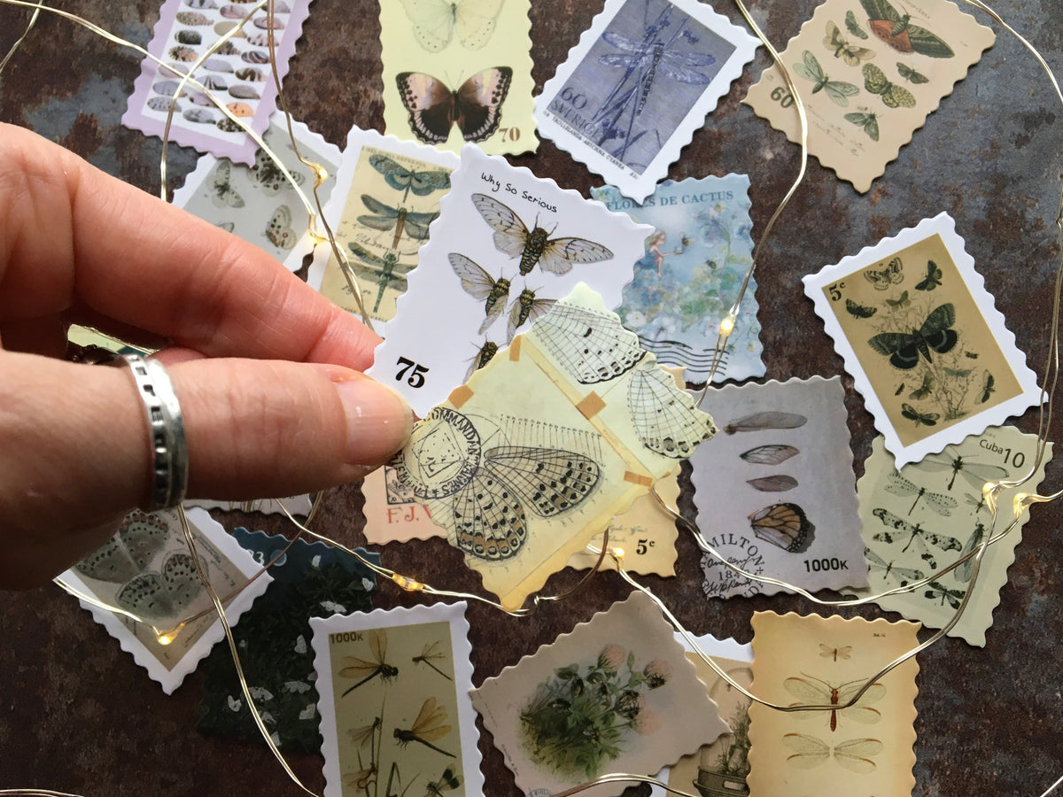 Junk Journal, Faux Stamps, Butterfly Stamp, Postage, Vintage