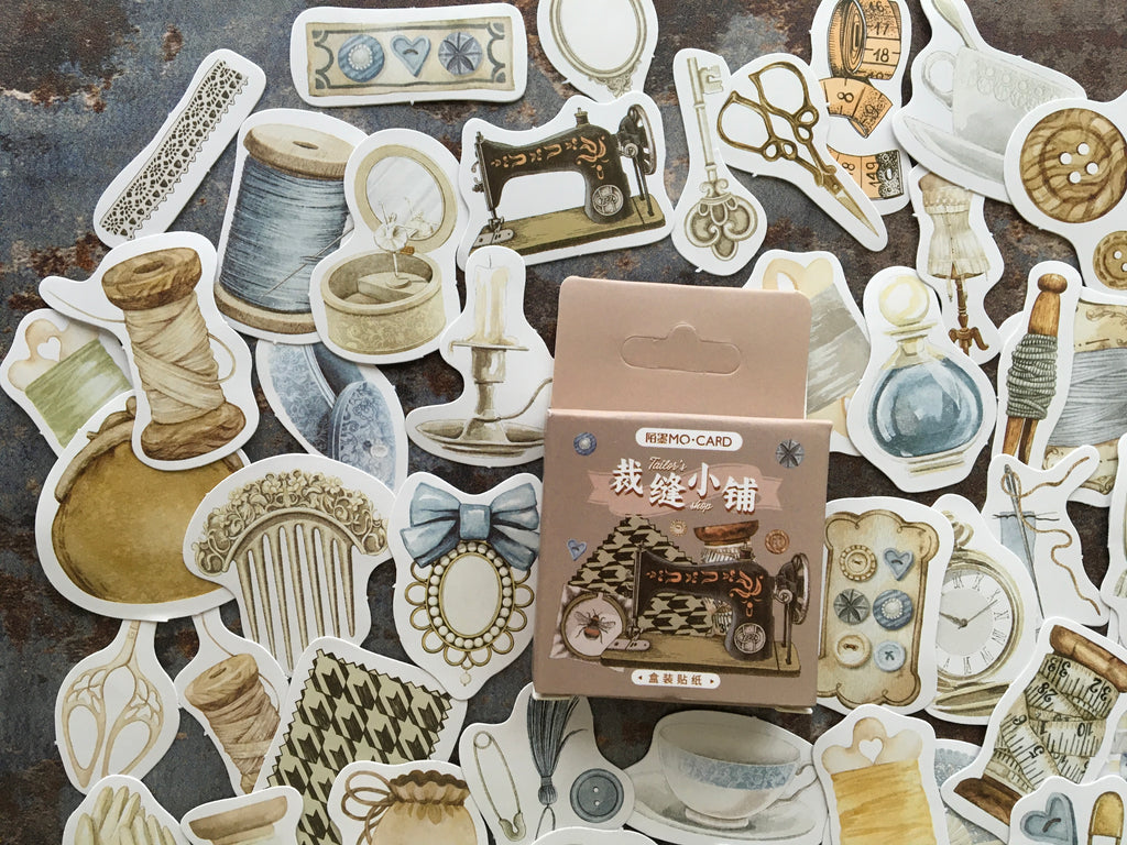 'Vintage Sewing' sticker box