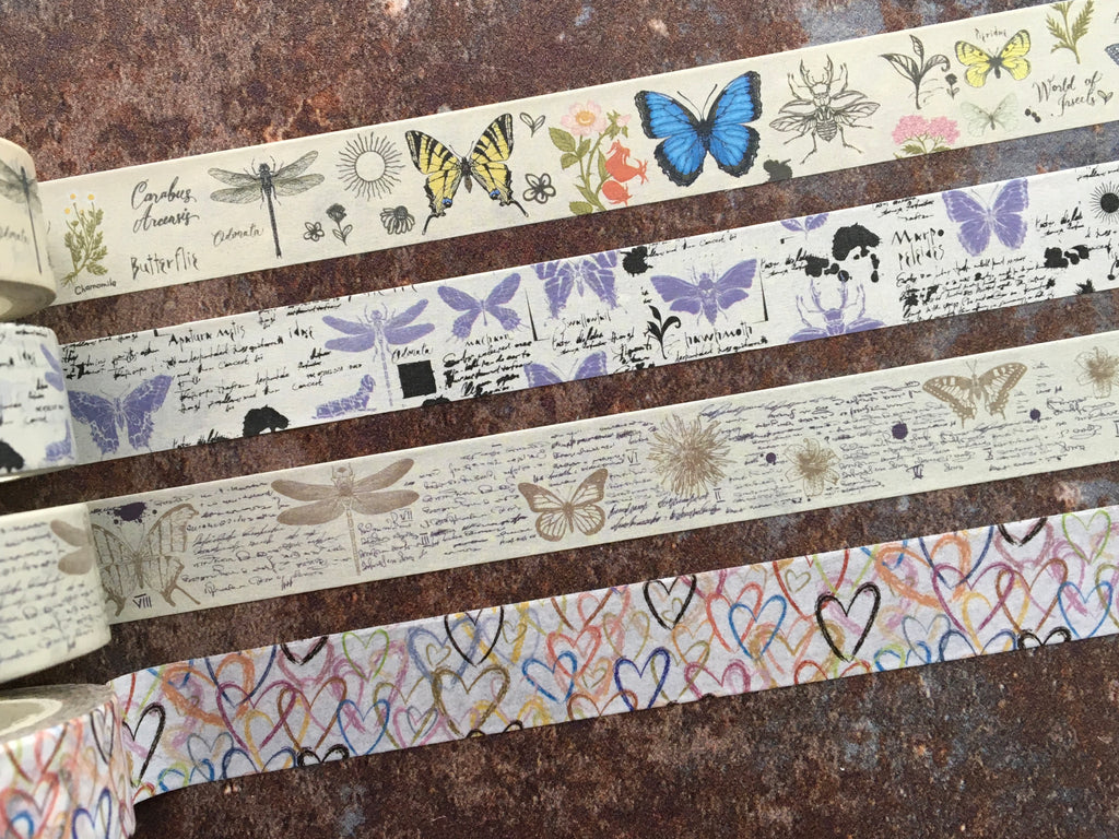 Butterflies, dragonflies and hearts themed washi tapes