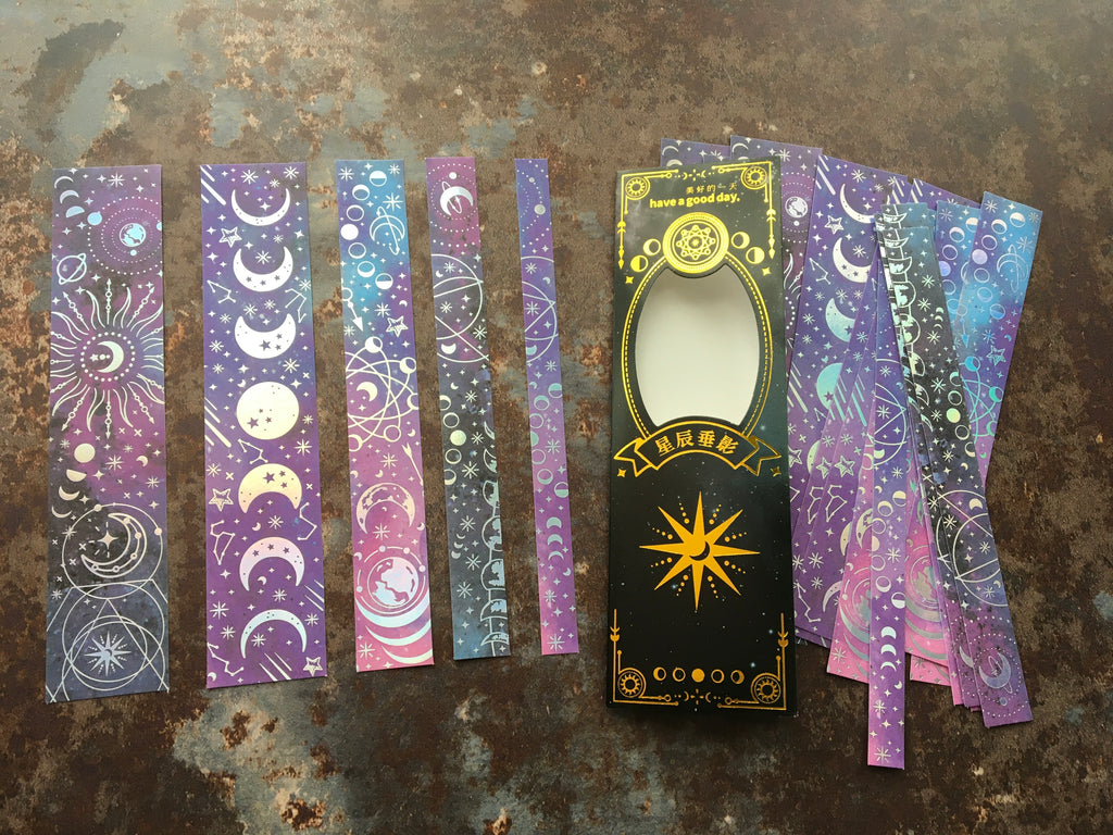 Silver purple moon & stars sticker strips