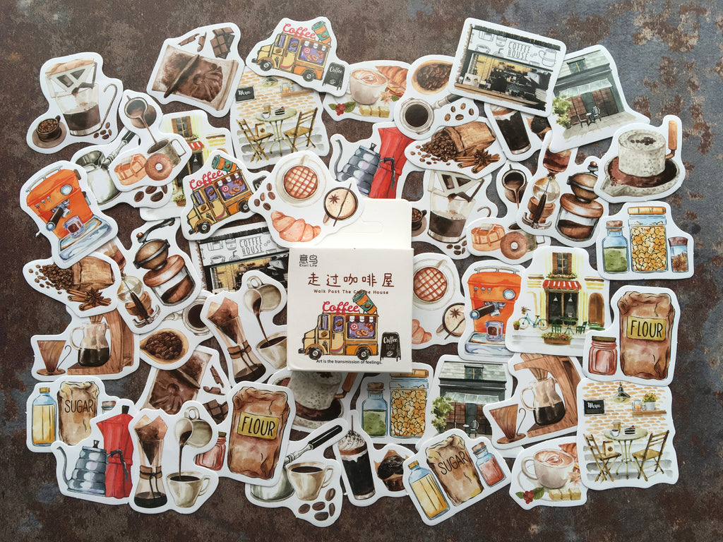 'Coffee Shop' themed sticker box