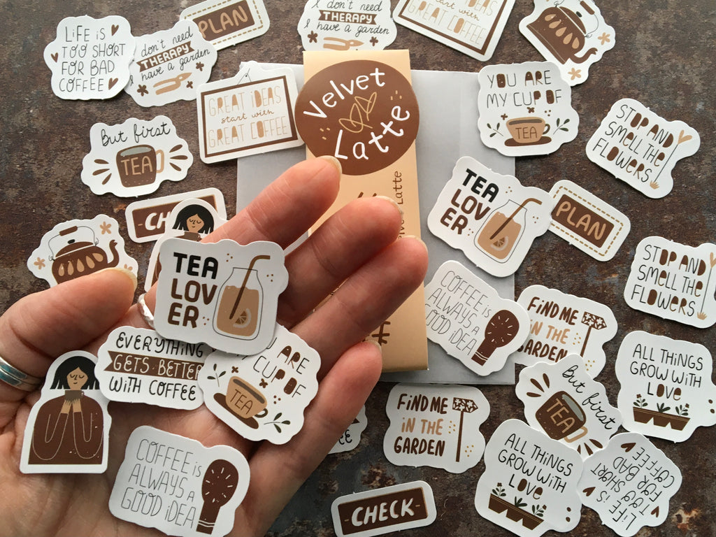 modern tea & coffee stickers for paper crafting