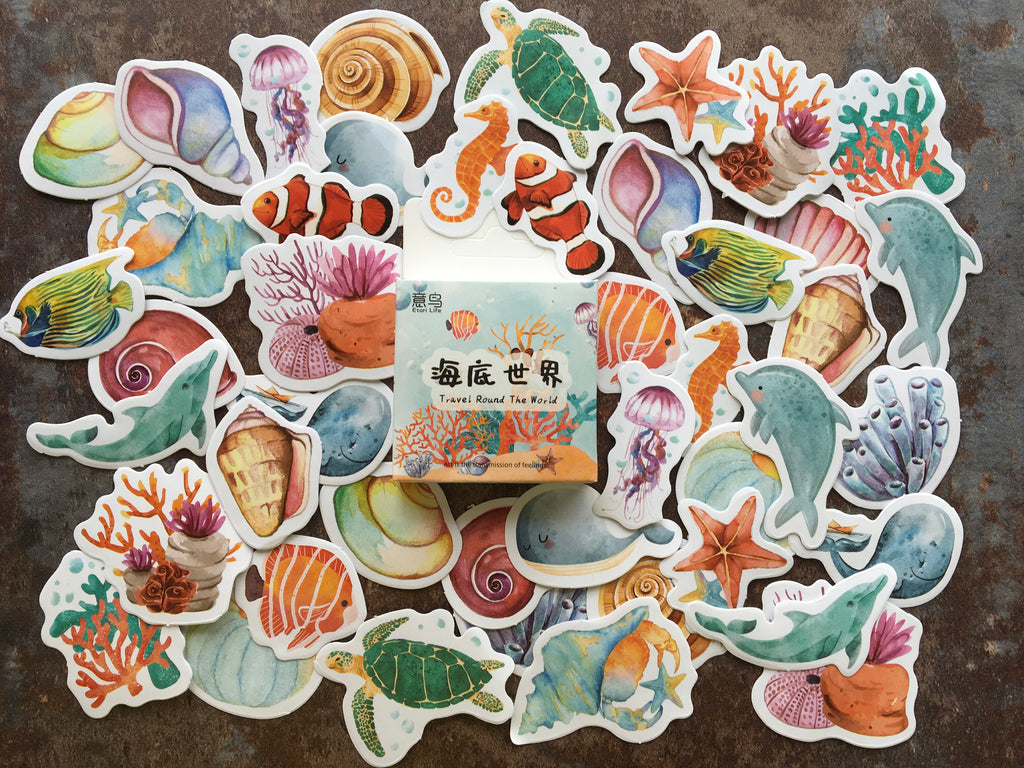 colourful sea life stickers for journaling