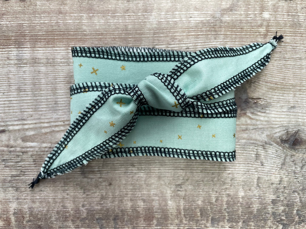 mint green fabric wrap bracelet with gold stars