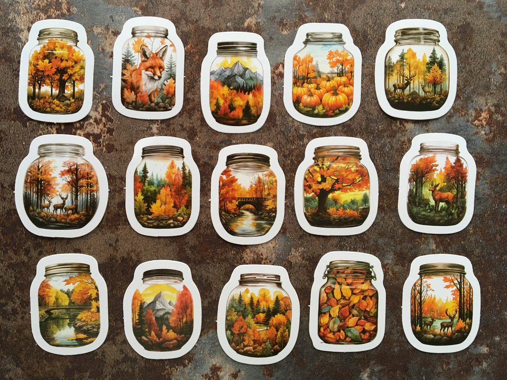 'Woodland glass jars' sticker box