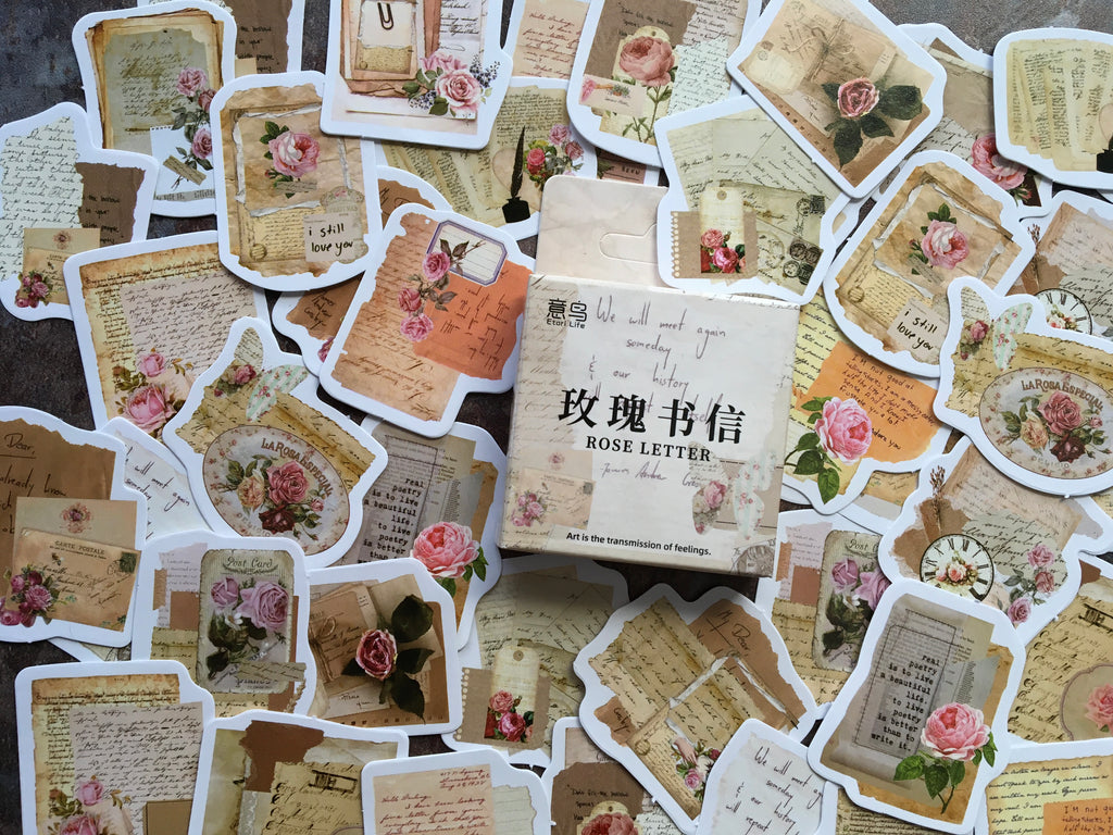 'Vintage Rose letters' sticker box