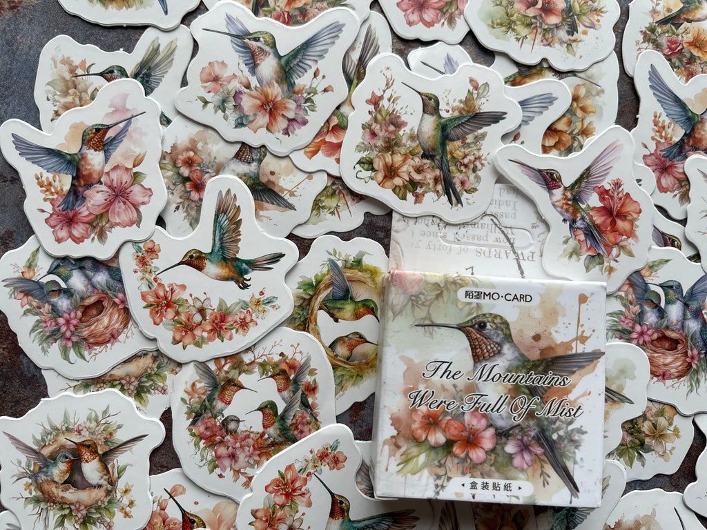 'Hummingbirds' watercolour style sticker box