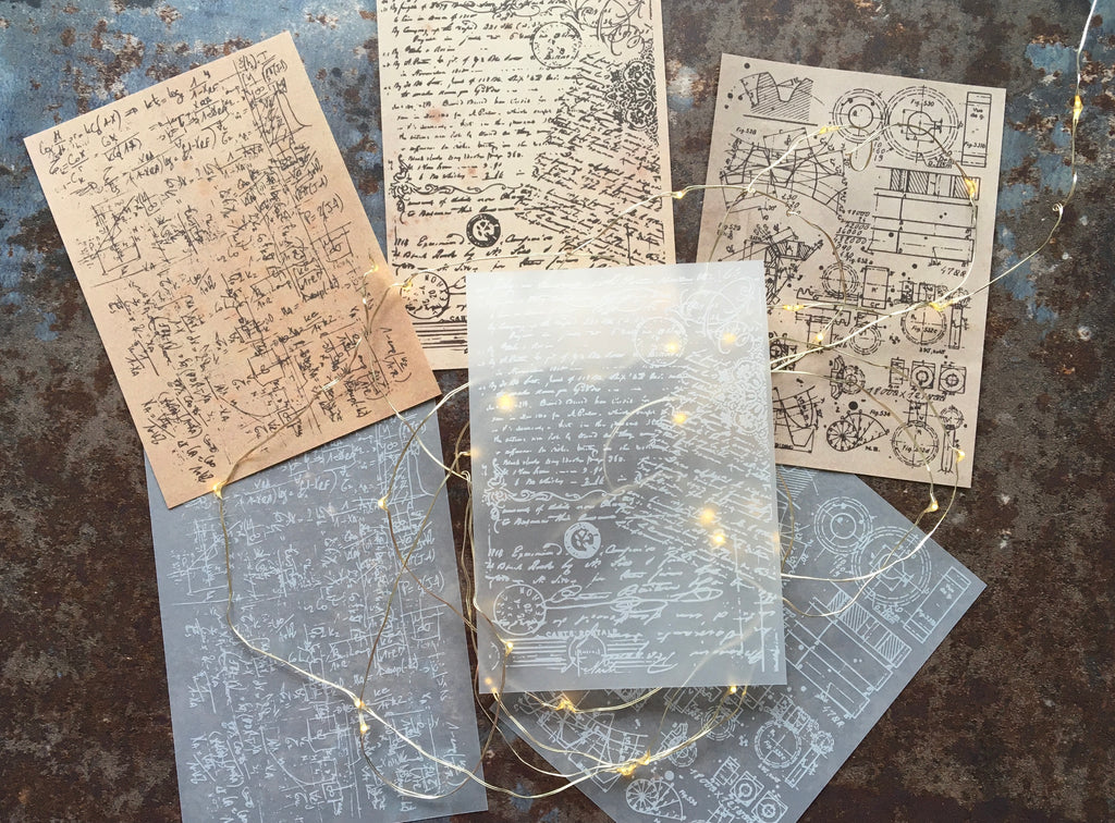 'Vintage scribbles' background papers, regular & translucent vellum