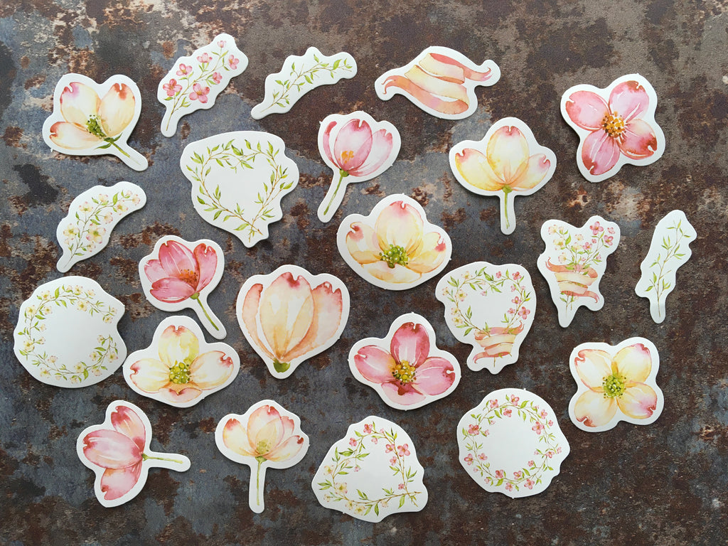 pretty watercolour floral drawing stickers