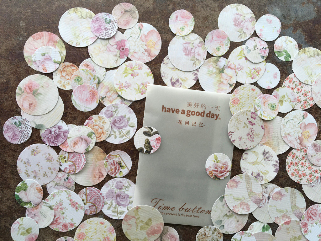 pastel floral circle stickers