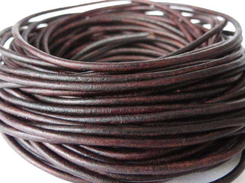 2mm Distressed Antique Brown leather cord