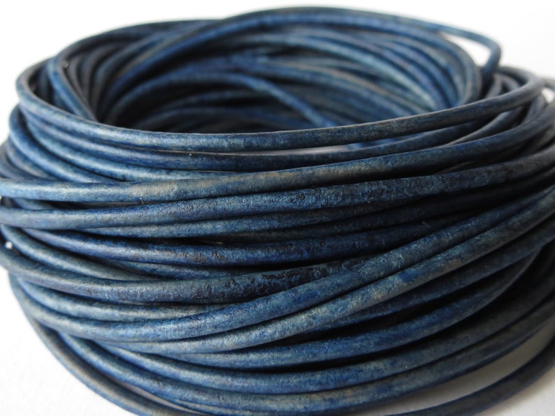 2mm Distressed Blue leather cord for jewellery making