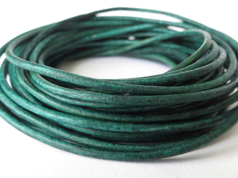 2mm distressed teal leather cord