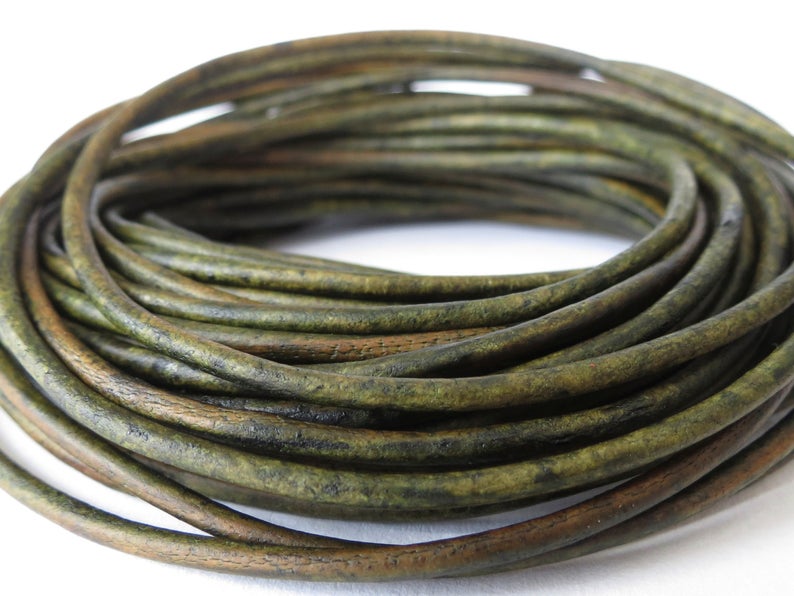 2mm distressed green leather cord