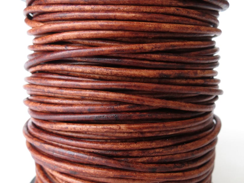 2mm distressed red brown leather cord