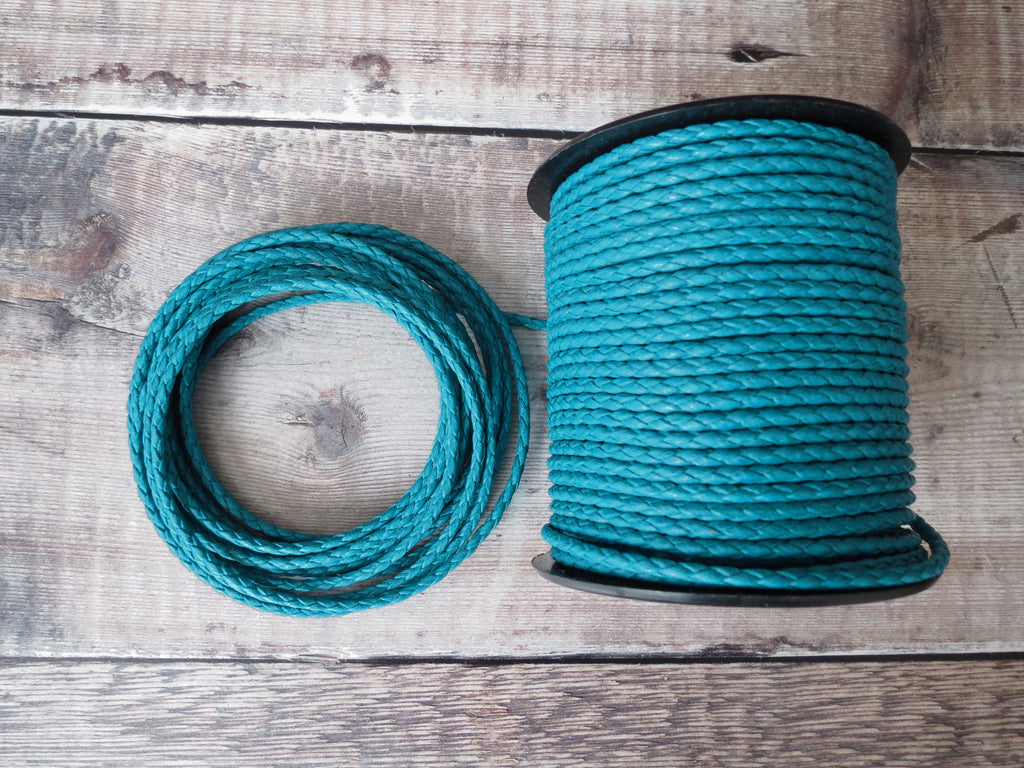 Teal Vegan Leather Braided Cord, 2mm, (9ft)