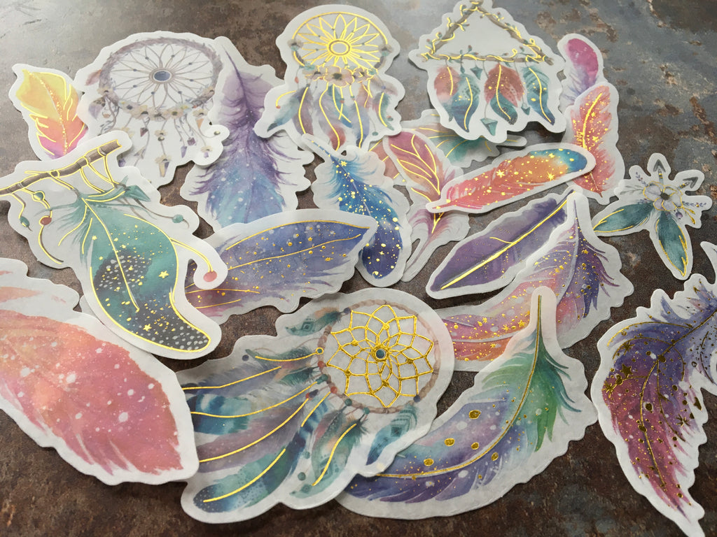 gold foil feather stickers
