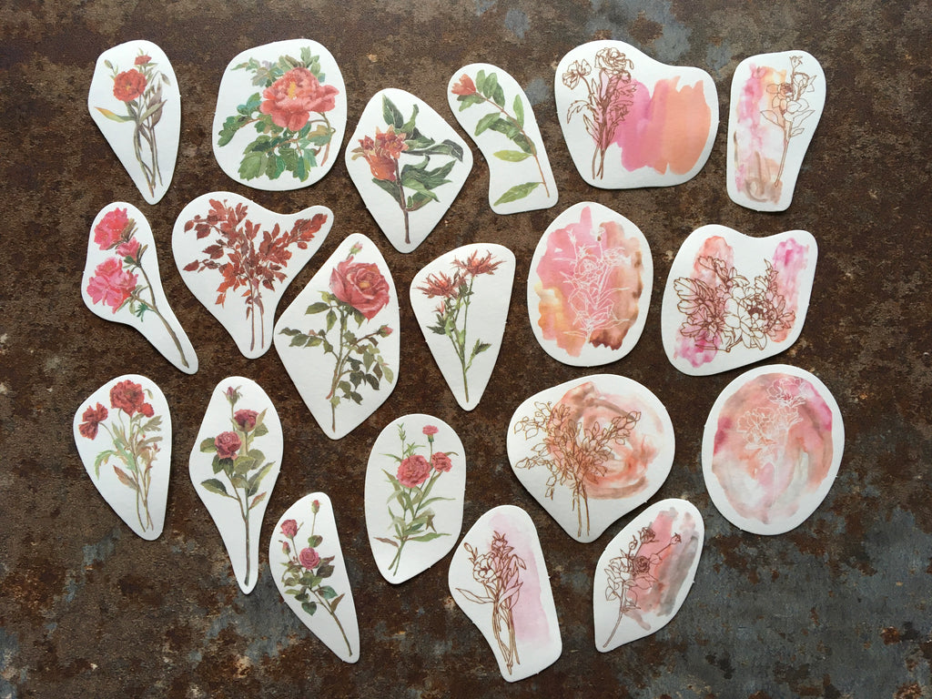 'Red roses & peach floral' stickers from the watercolour style collection