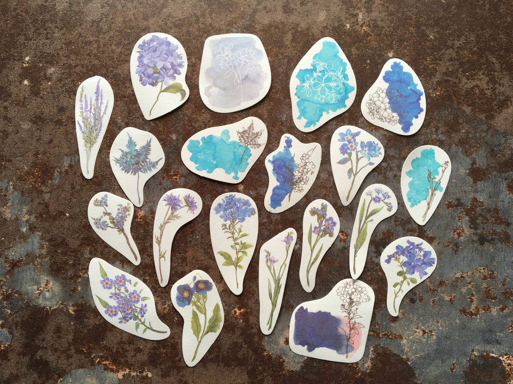 Blue & Turquoise Floral' stickers from the watercolour style collection