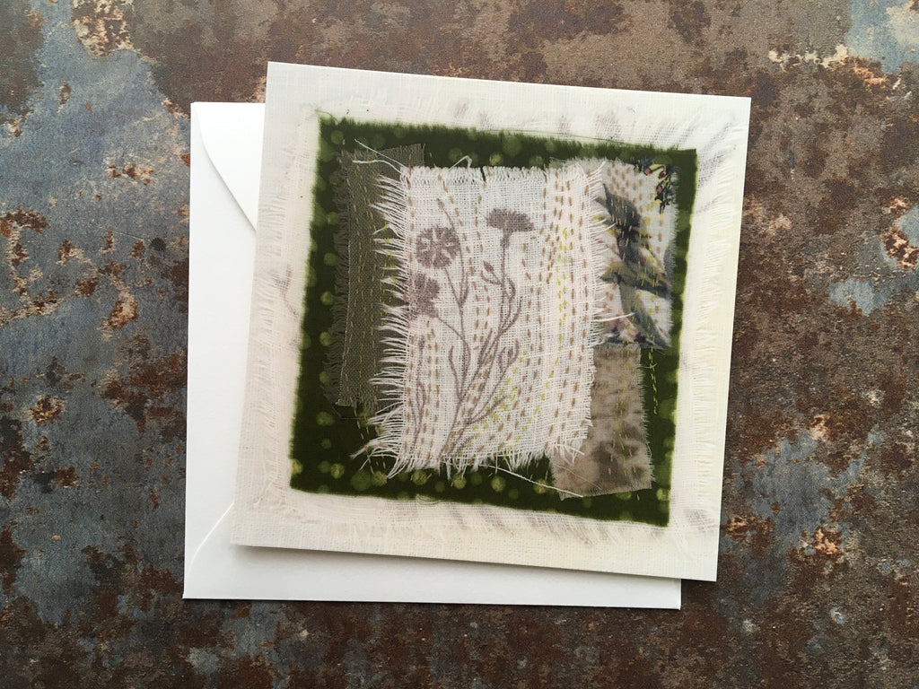 'Green botanical' Embroidery Art Postcard / Print
