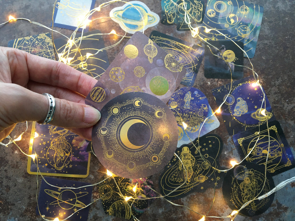Gold foil Moon stickers for journaling