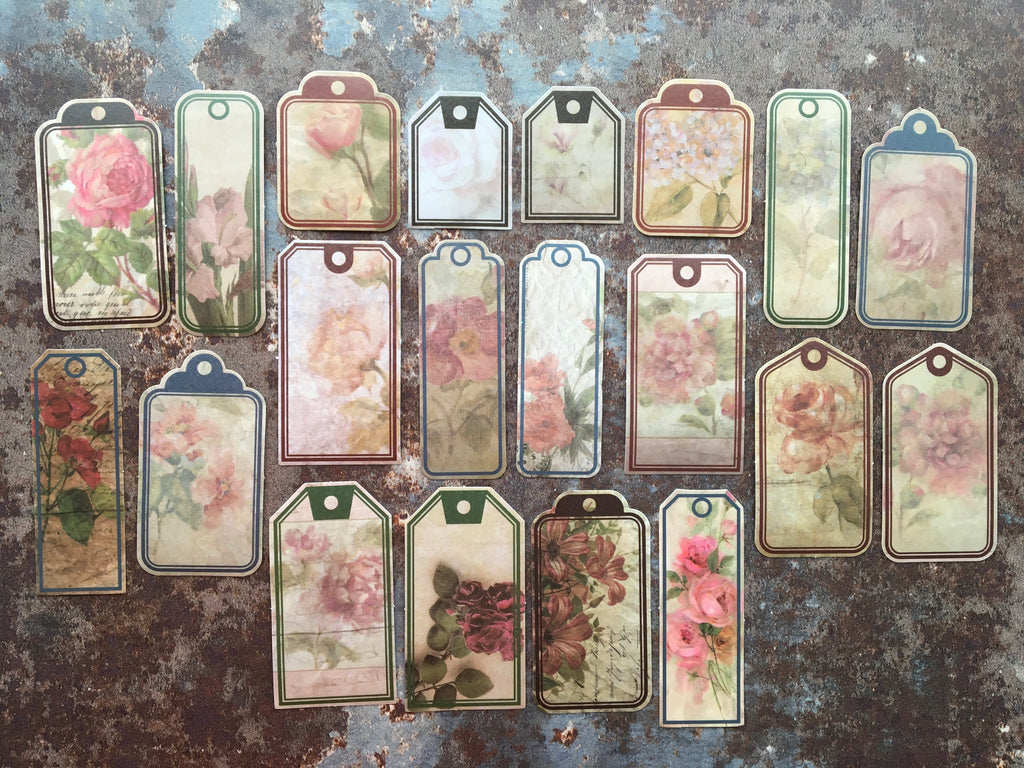 vintage floral tag stickers for journaling