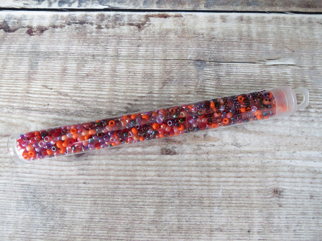 3mm Miyuki seed beads 'Melonberry Mix' in orange and lilac