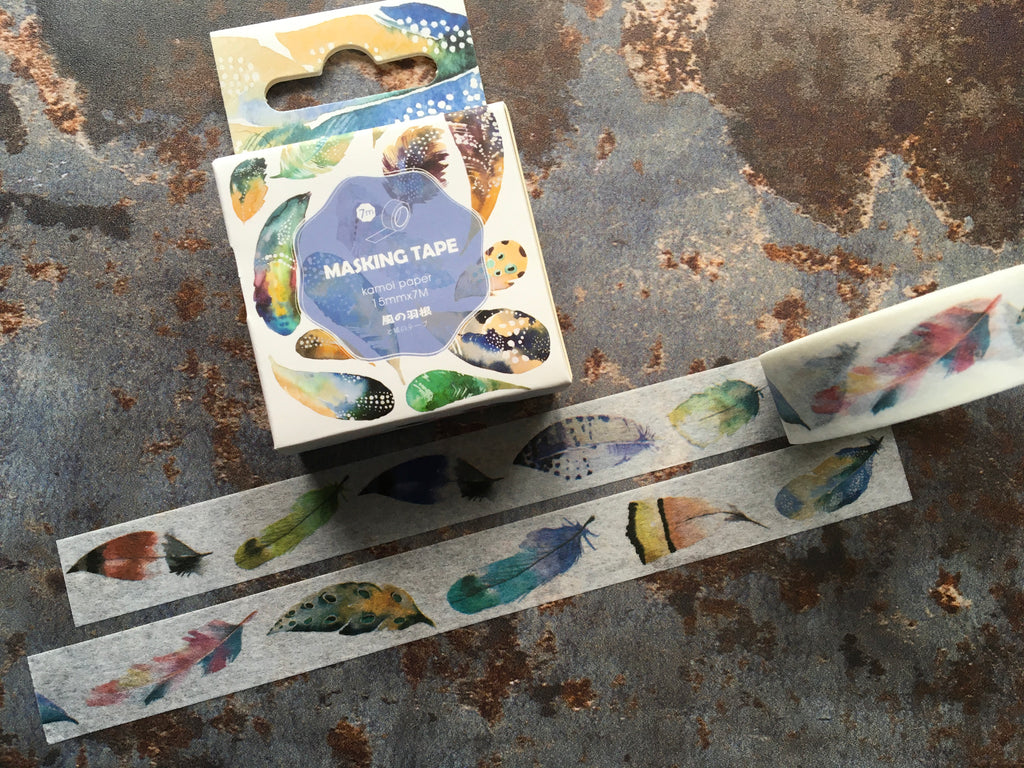 Floral, squares & painted feathers washi tapes