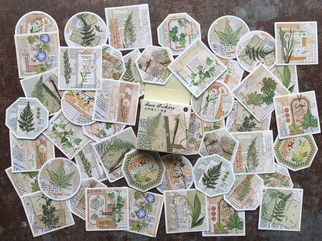 green botanical stickers for journalling