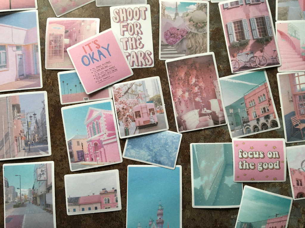 'Pastel pink & turquoise blue' sticker collection