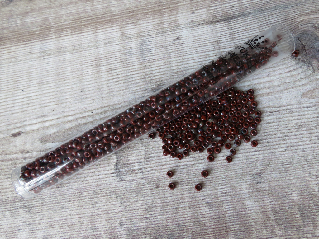 Picasso red garnet seed beads