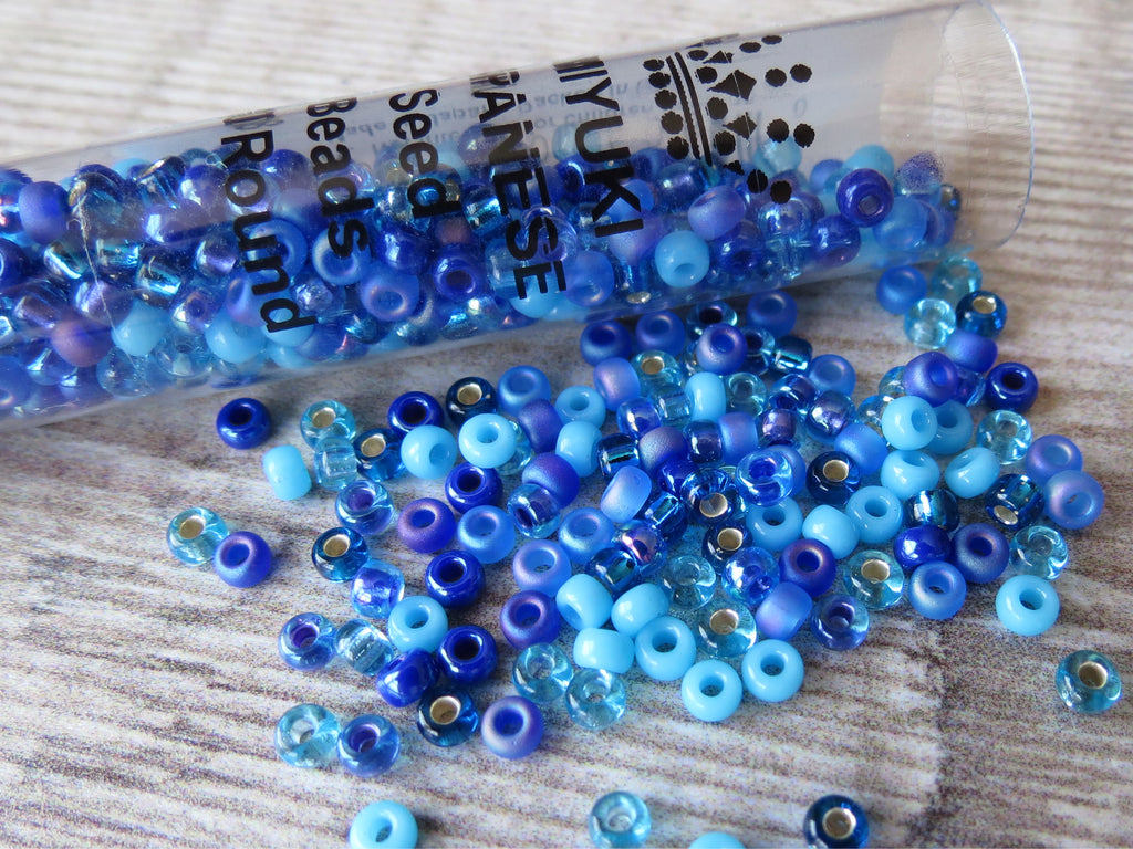 Size 8/0 'Blue Tones' Mix Miyuki 3mm seed beads, 22g tube