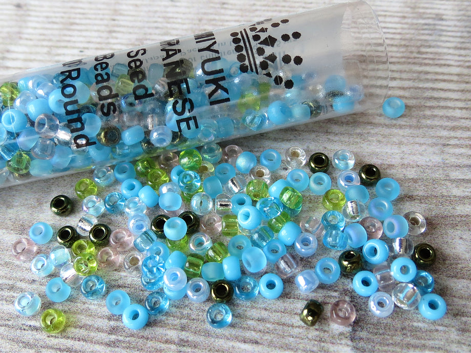 Miyuki seed beads Serenity Mix in blue and green, size 8/0, 22g