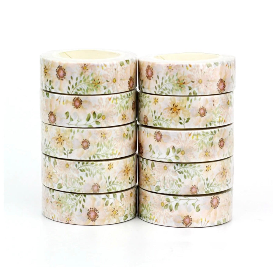 'Pastel Anemones & green leaves' washi tape