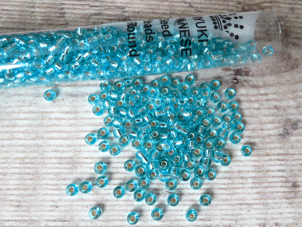 Miyuki seed beads silver lined aqua