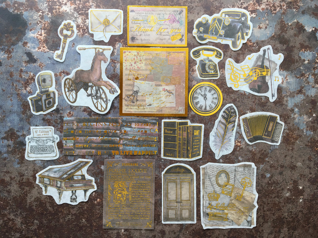 Vintage stickers with gold foil detail