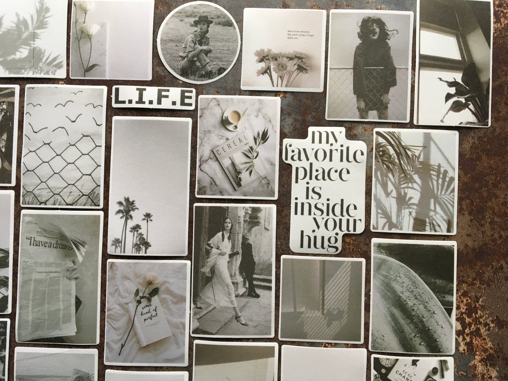 black & white journal stickers