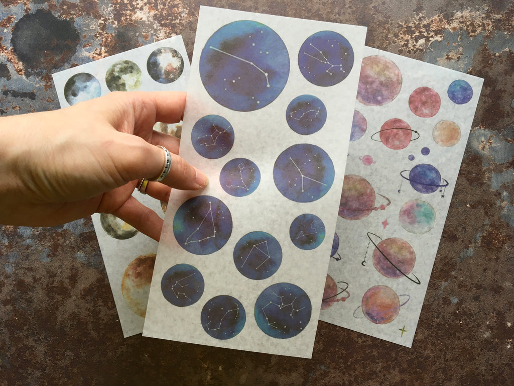 Lunar / planetary and star constellation sticker sheets