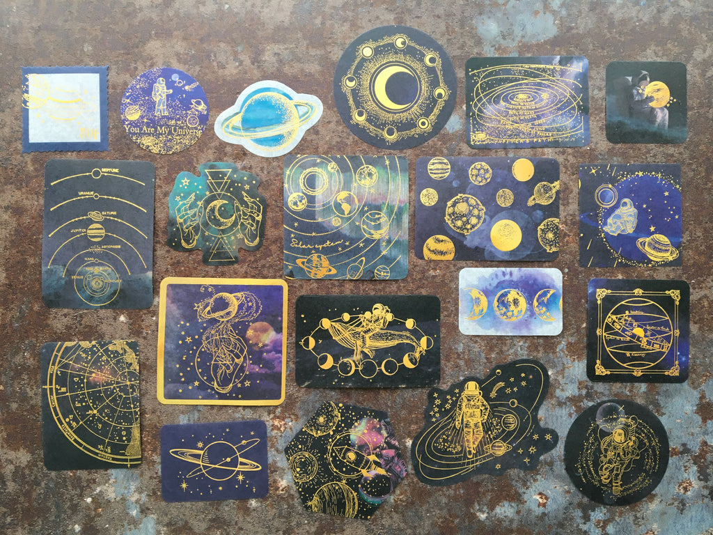 'Moon & Stars' sticker set with gold foil