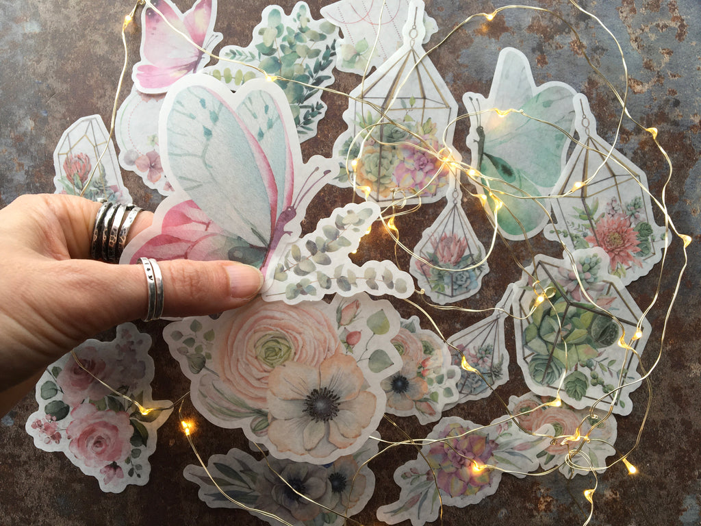 pink pastel floral stickers