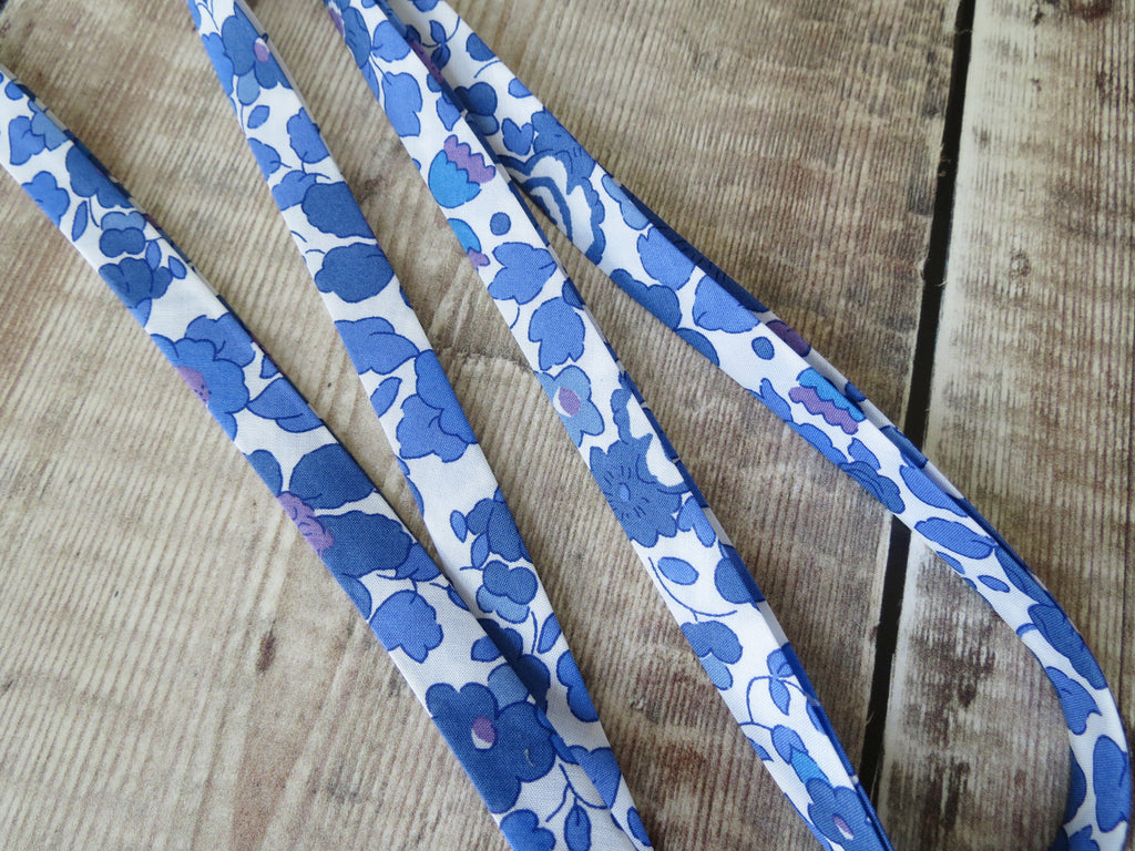 Liberty fabric Betsy bias binding in blue and wide for sewing and crafting