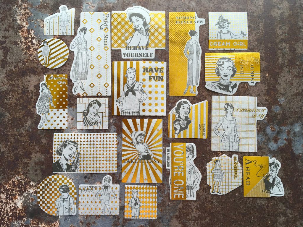 gold foil sticker collection with 50s vintage theme