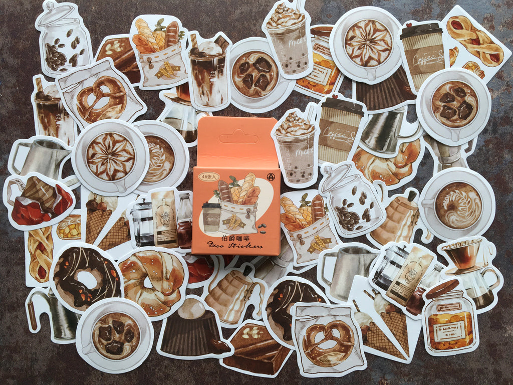 coffe themed journal stickers