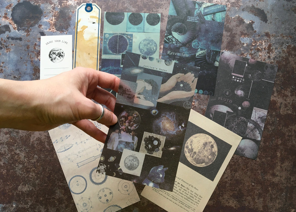 Lunar themed arty scrapbooking papers