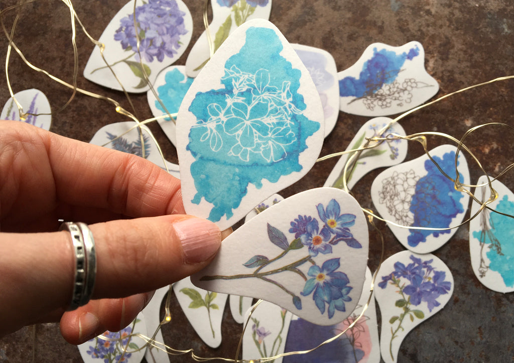 watercolour floral stickers for journaling