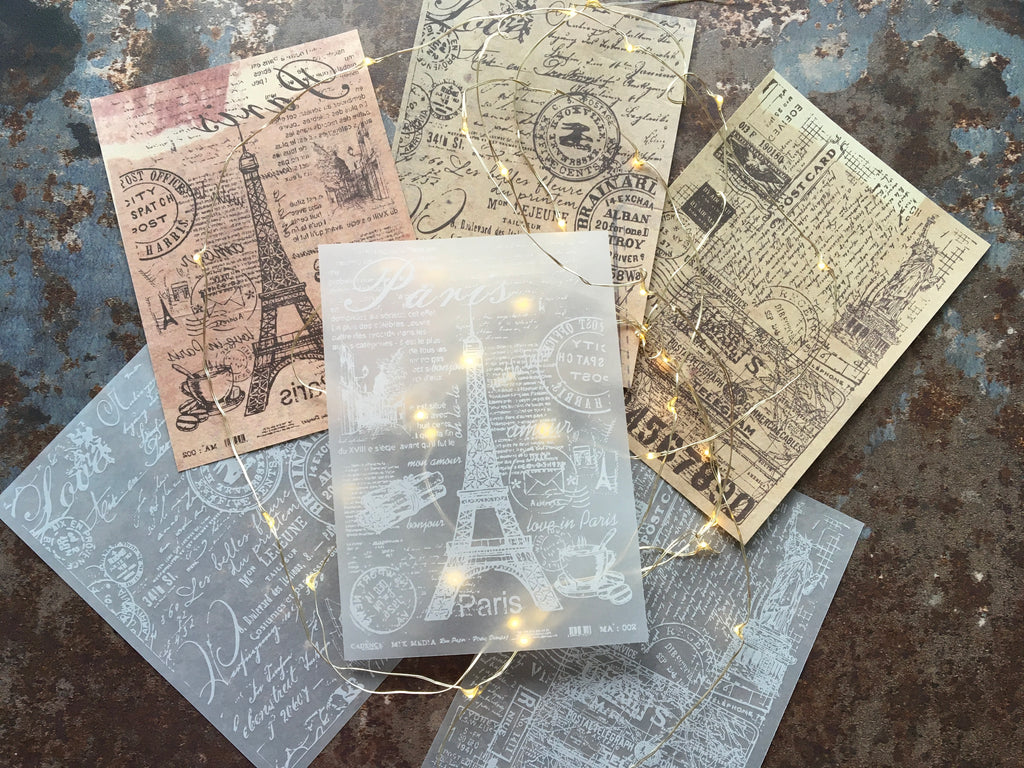 'Vintage Paris' background papers, regular & translucent vellum
