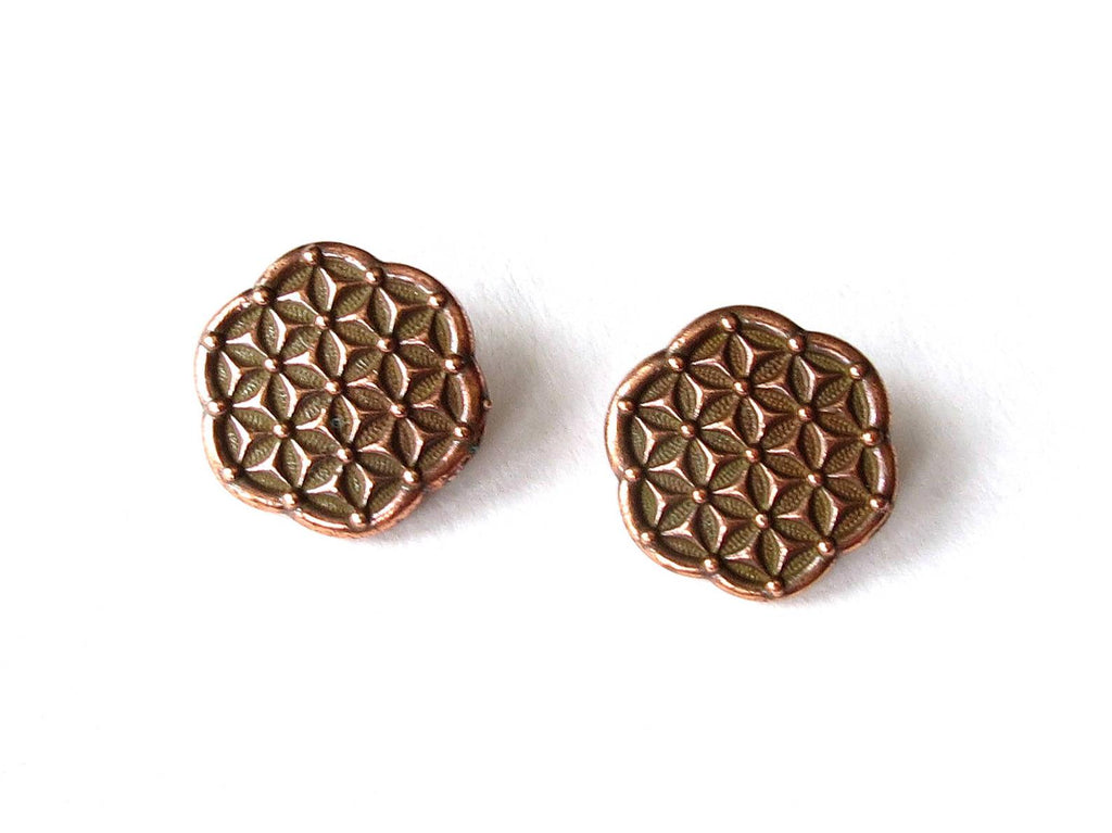 Flower of life button in antique copper finish by TierraCast