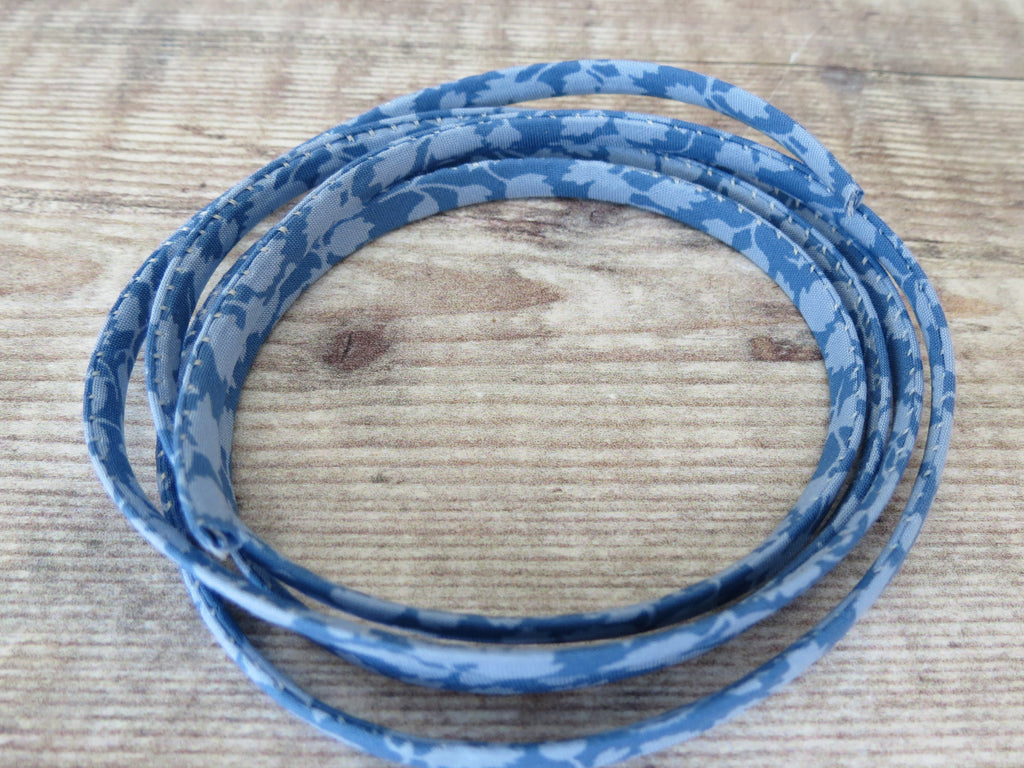 Blue fabric ribbon with leaf print