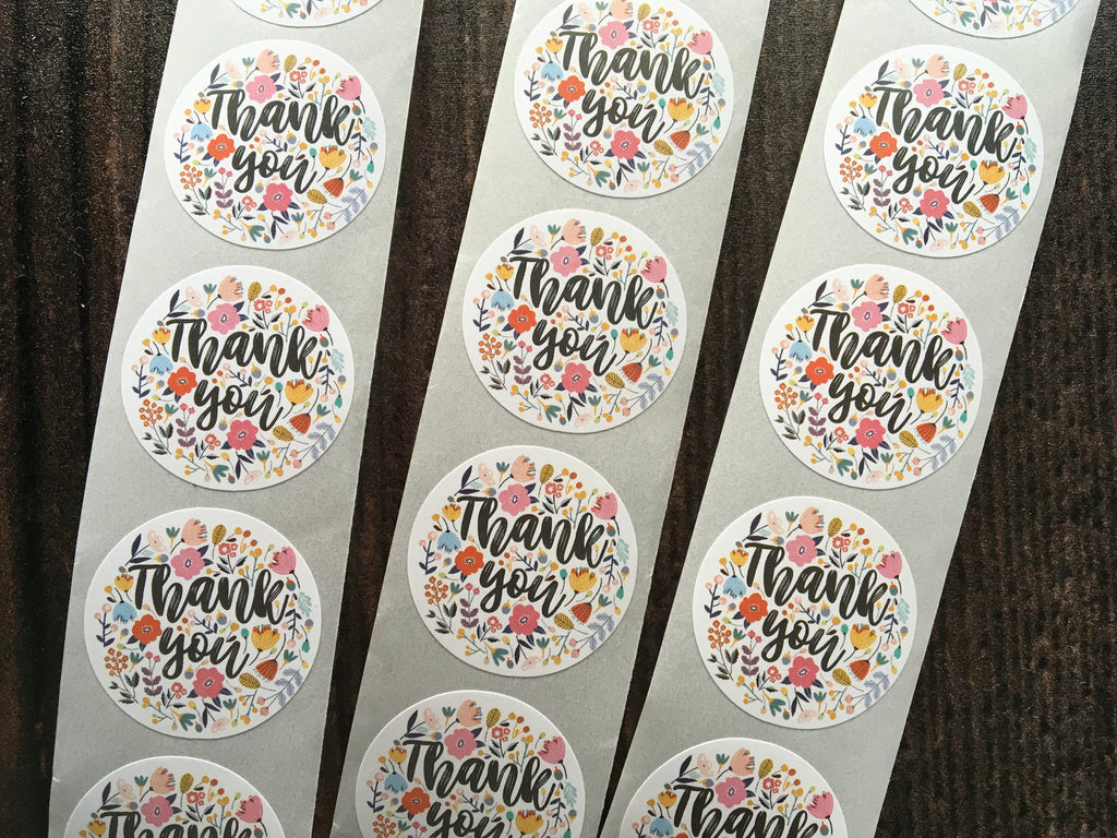 Floral hand lettered thank you stickers